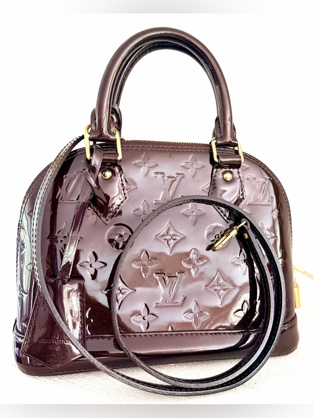 LOUIS VUITTON Alma BB Amarante Monogram Vernis Crossbody Bag